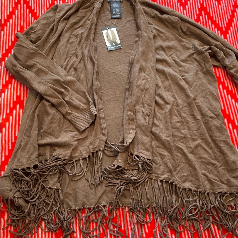 Chelsea & Theodore Chocolate Cardigan with Fringe